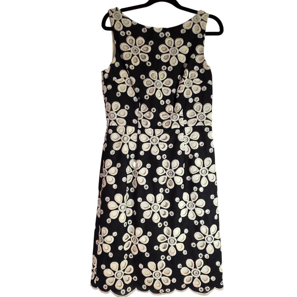 MUSE Womens 4 Black Cream Floral Eyelet Embroidered Sheath Knee Length Dress